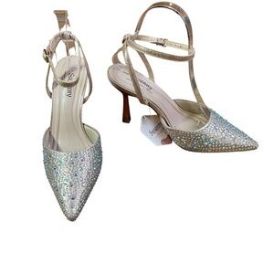 Rose Gold Rhinestone Heels Closed pointed toe Sz.‎ 6.5 Party Cocktails Wedding